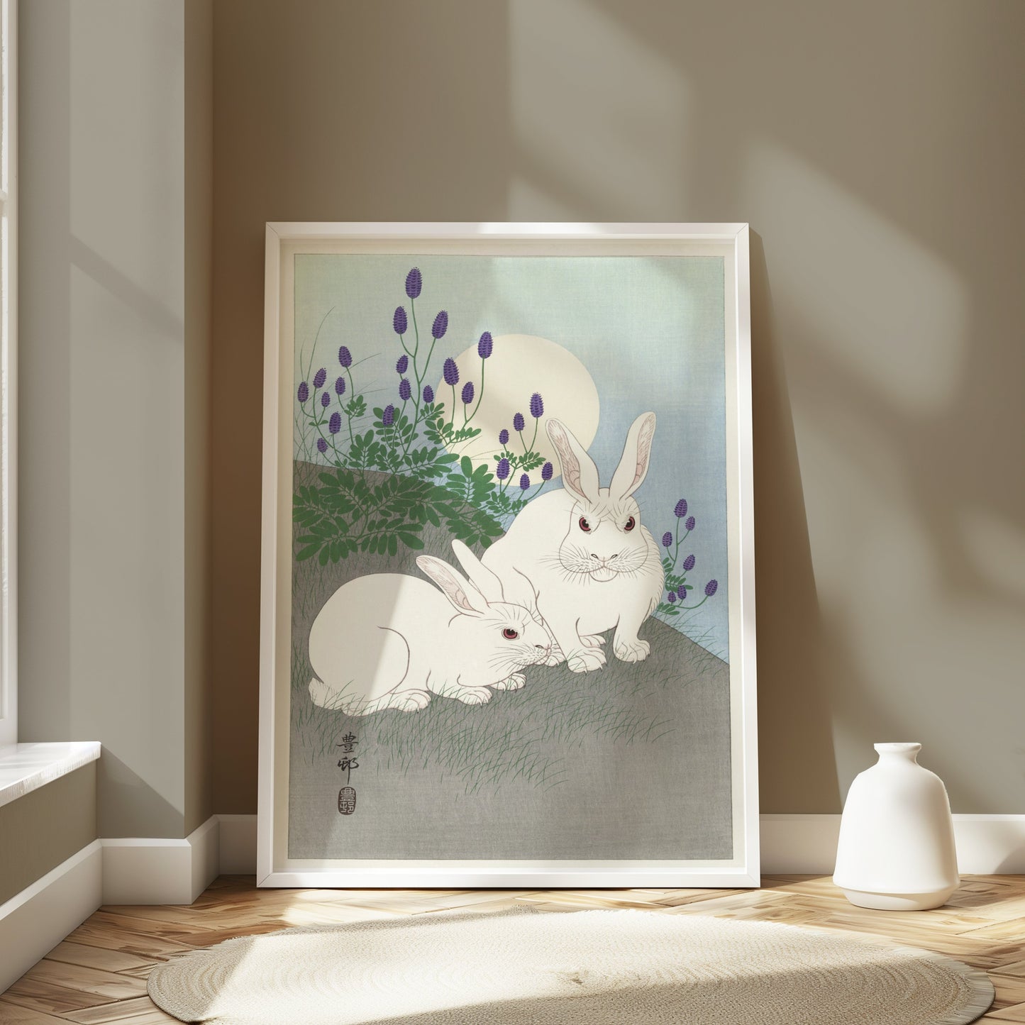 Premium Poster of Japanese Art Print Moonlit Rabbits Scene Posters