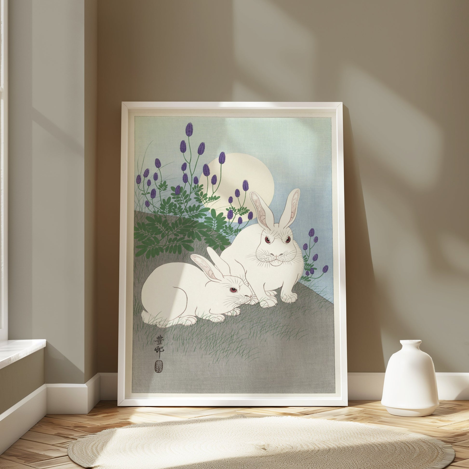 Premium Poster of Japanese Art Print Moonlit Rabbits Scene Posters