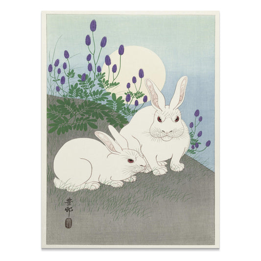 Premium Poster of Japanese Art Print Moonlit Rabbits Scene Posters