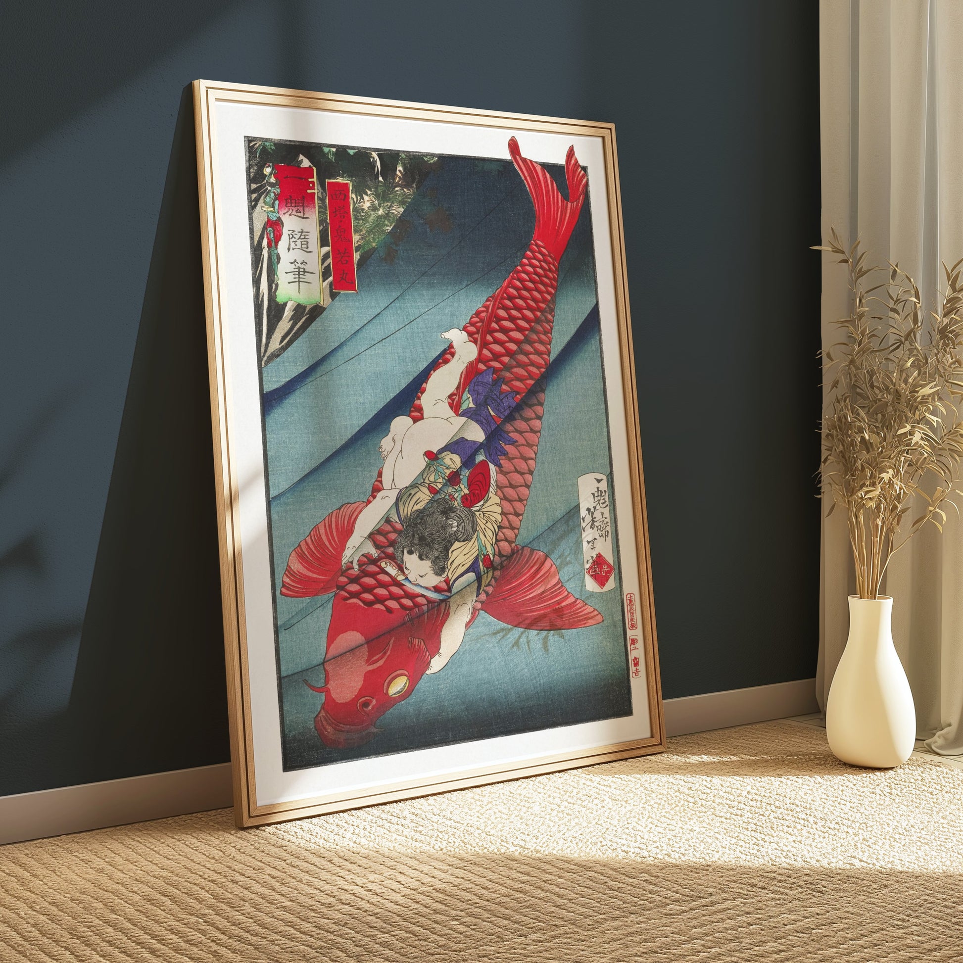 Premium Poster of Japanese Art Print with Vibrant Red Fish Design Posters