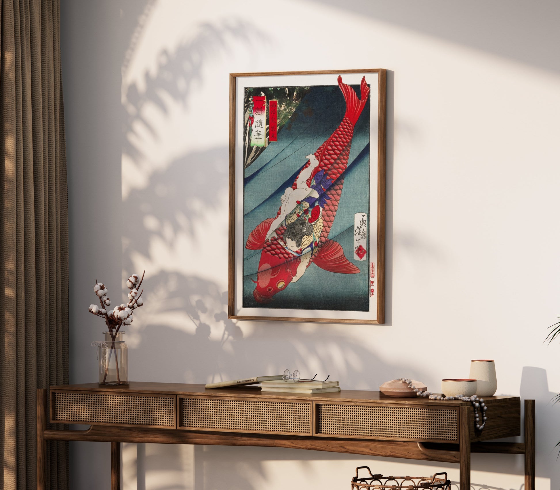 Premium Poster of Japanese Art Print with Vibrant Red Fish Design Posters