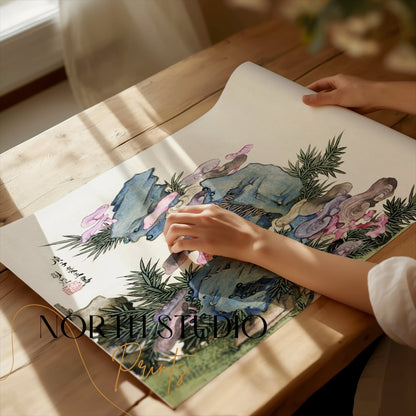 Premium Poster of Japanese Artistic Mountain Floral Zen Wall Art Posters