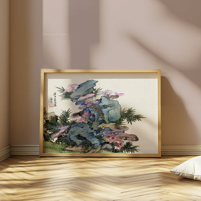 Premium Poster of Japanese Artistic Mountain Floral Zen Wall Art Posters