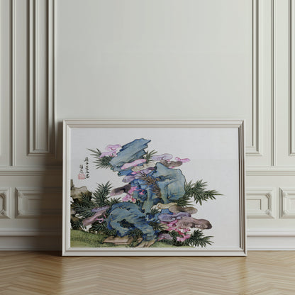 Premium Poster of Japanese Artistic Mountain Floral Zen Wall Art Posters