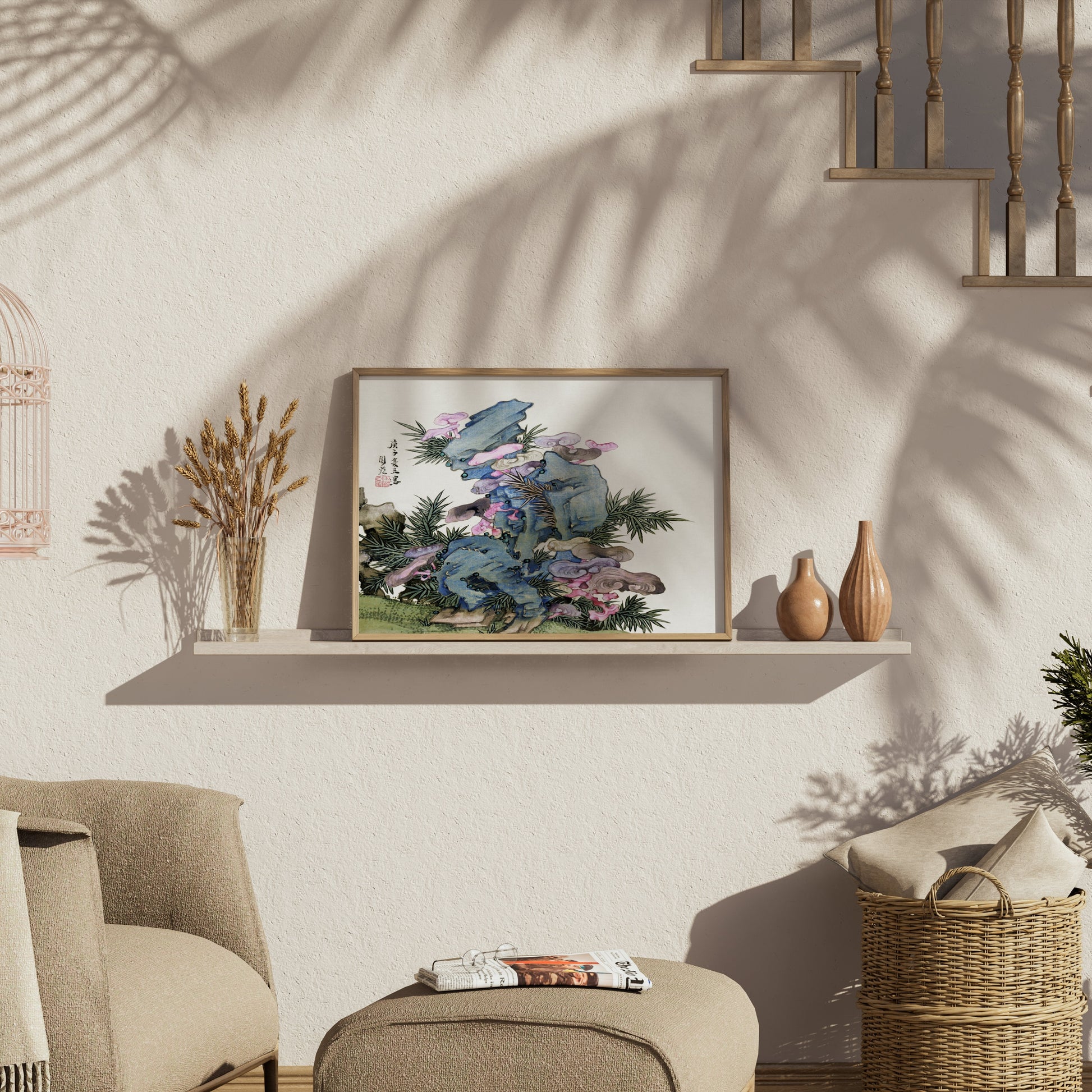 Premium Poster of Japanese Artistic Mountain Floral Zen Wall Art Posters