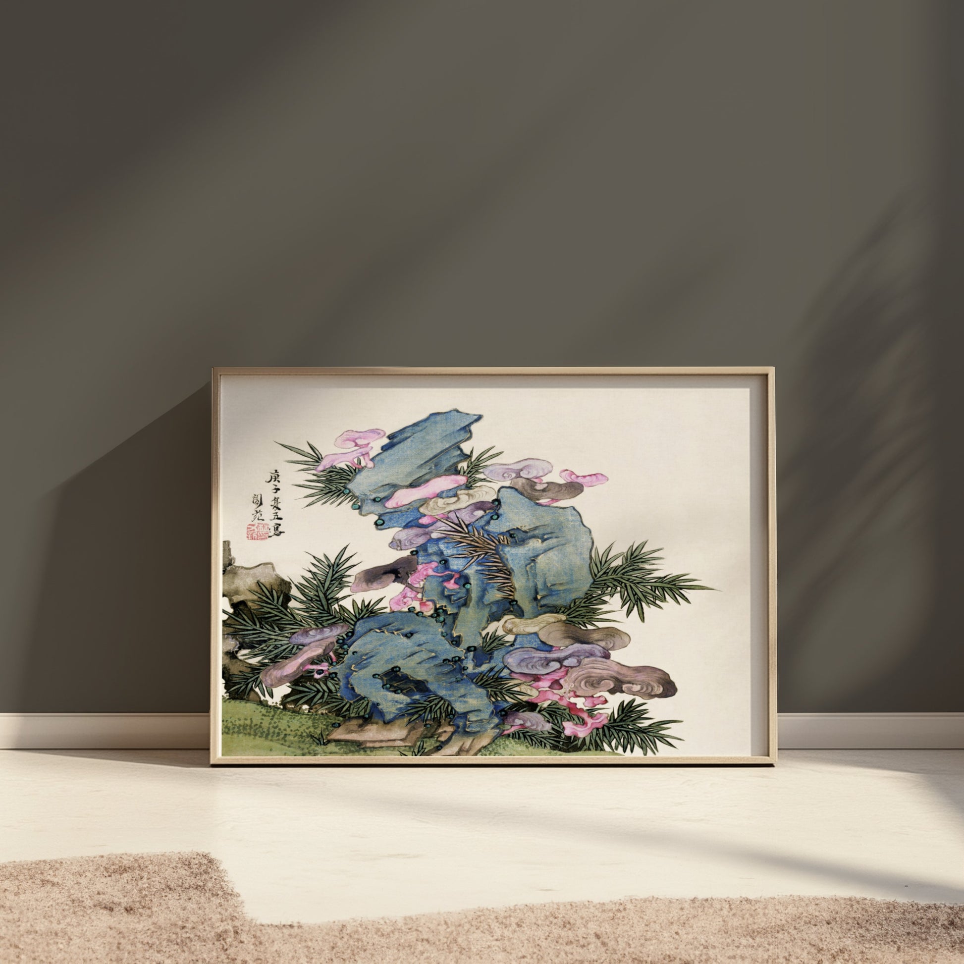 Premium Poster of Japanese Artistic Mountain Floral Zen Wall Art Posters