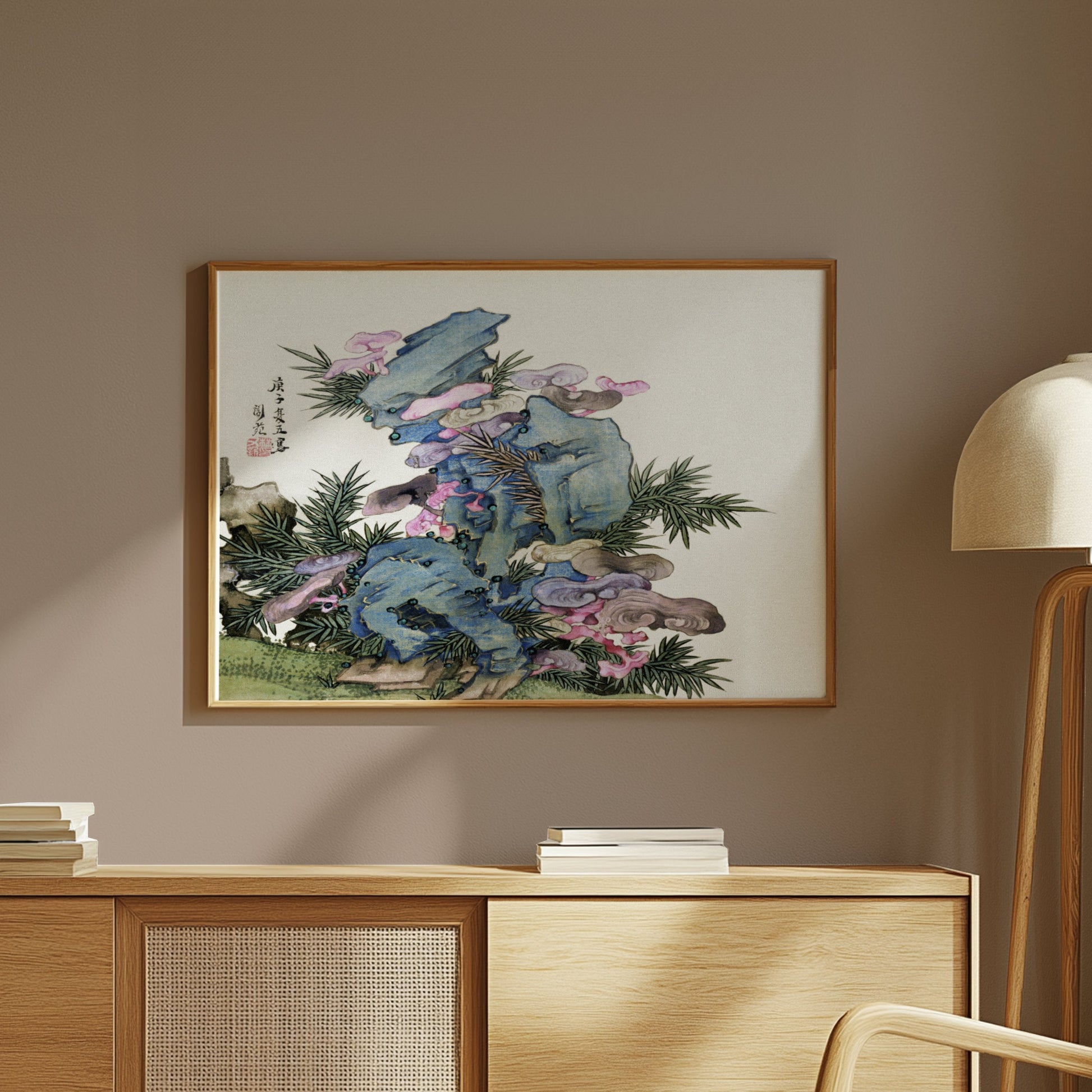 Premium Poster of Japanese Artistic Mountain Floral Zen Wall Art Posters