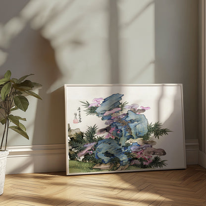 Premium Poster of Japanese Artistic Mountain Floral Zen Wall Art Posters