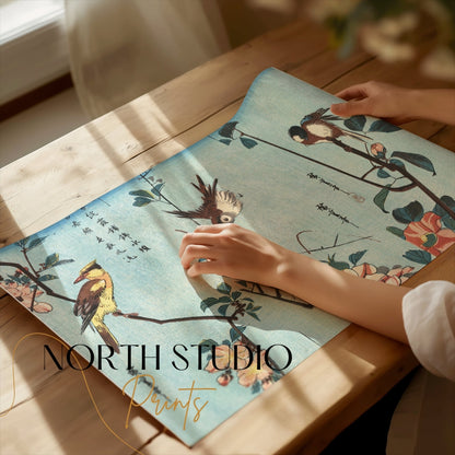 Premium Poster of Japanese Birds and Flowers Art Vintage Style Posters
