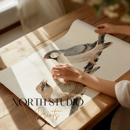 Premium Poster of Japanese Birds on a Branch Wall Art Print Posters
