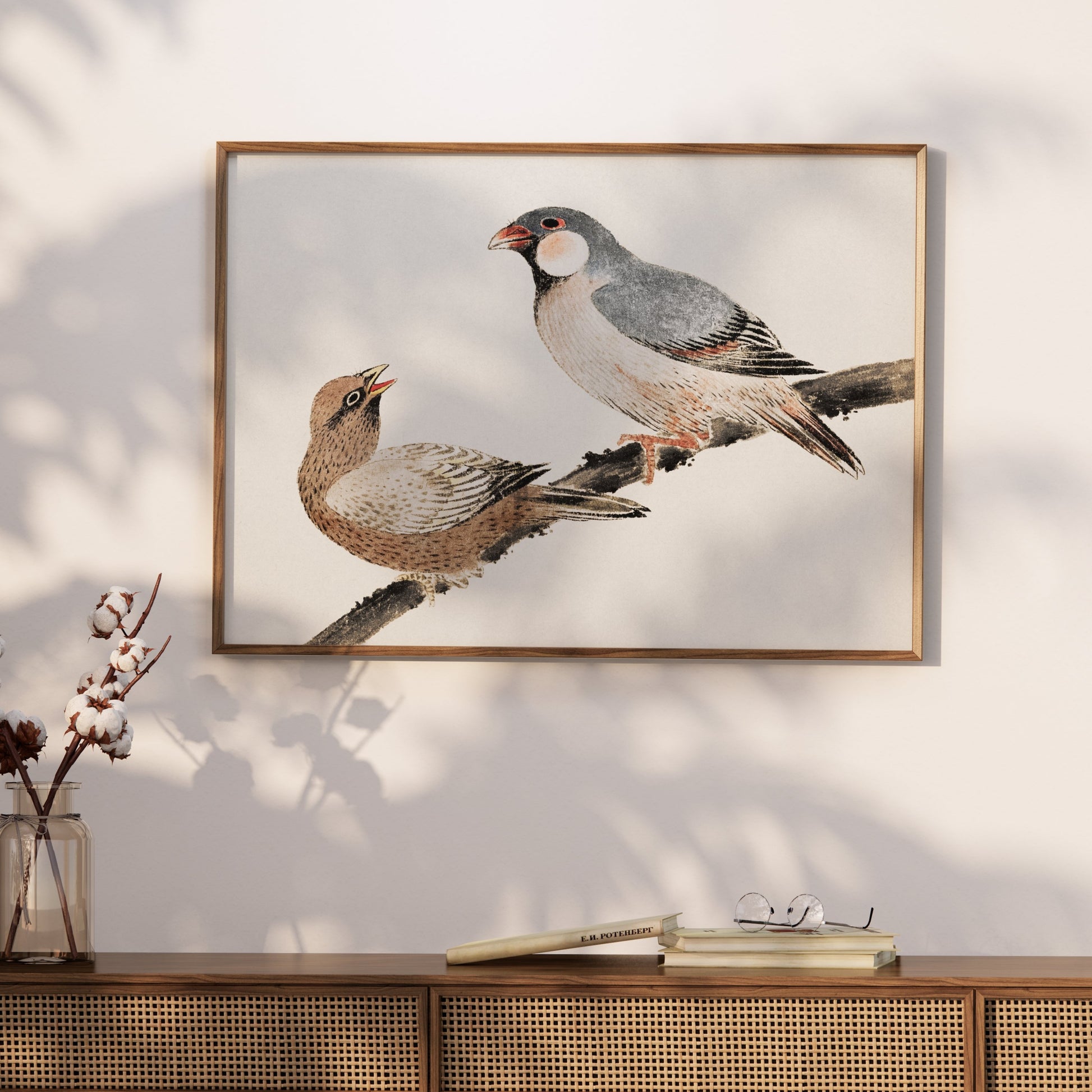 Premium Poster of Japanese Birds on a Branch Wall Art Print Posters