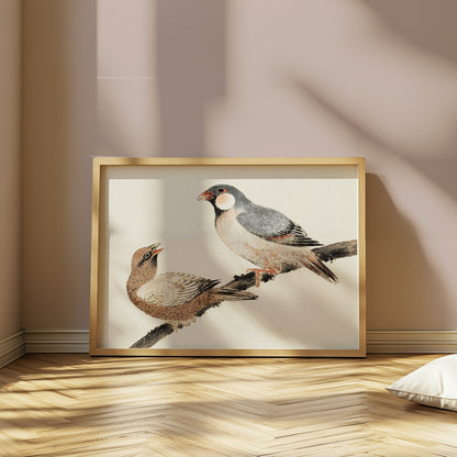 Premium Poster of Japanese Birds on a Branch Wall Art Print Posters