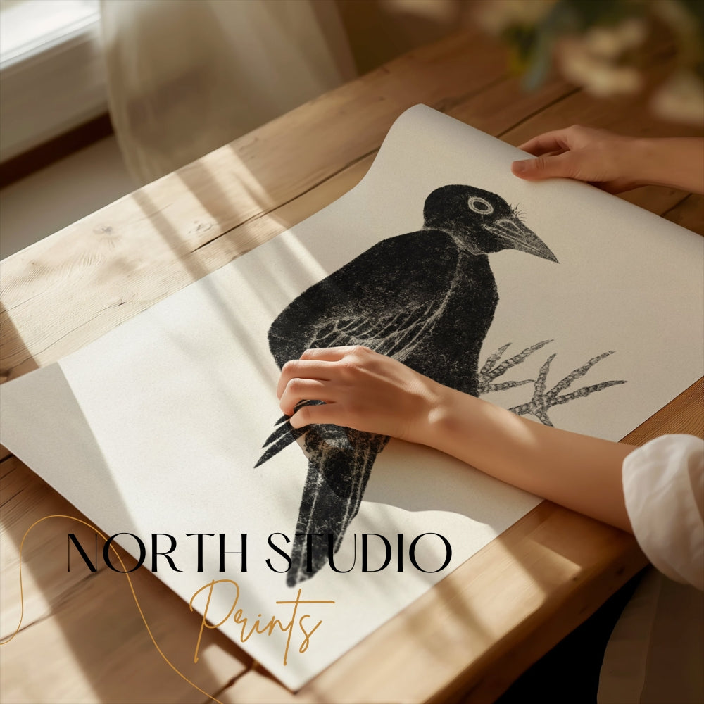 Premium Poster of Japanese Black Bird Art Print Poster Black White Posters