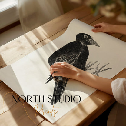 Premium Poster of Japanese Black Bird Art Print Poster Black White Posters