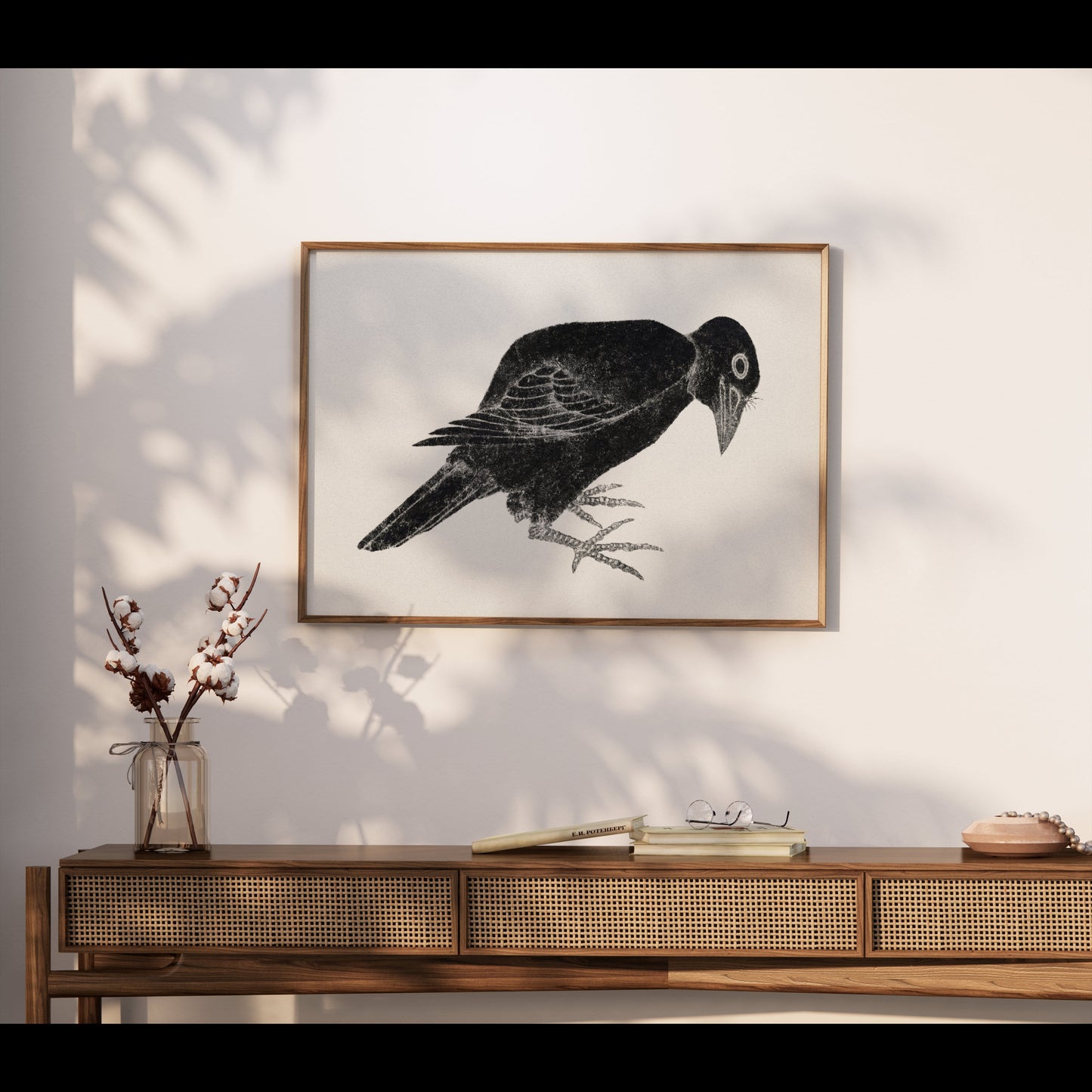Premium Poster of Japanese Black Bird Art Print Poster Black White Posters