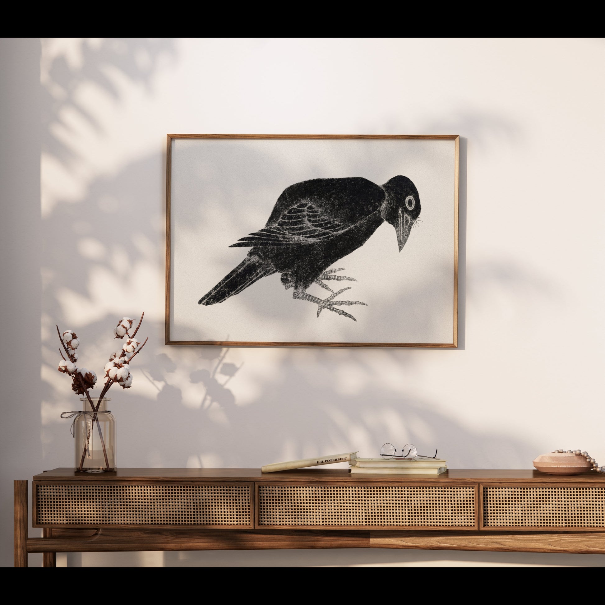 Premium Poster of Japanese Black Bird Art Print Poster Black White Posters