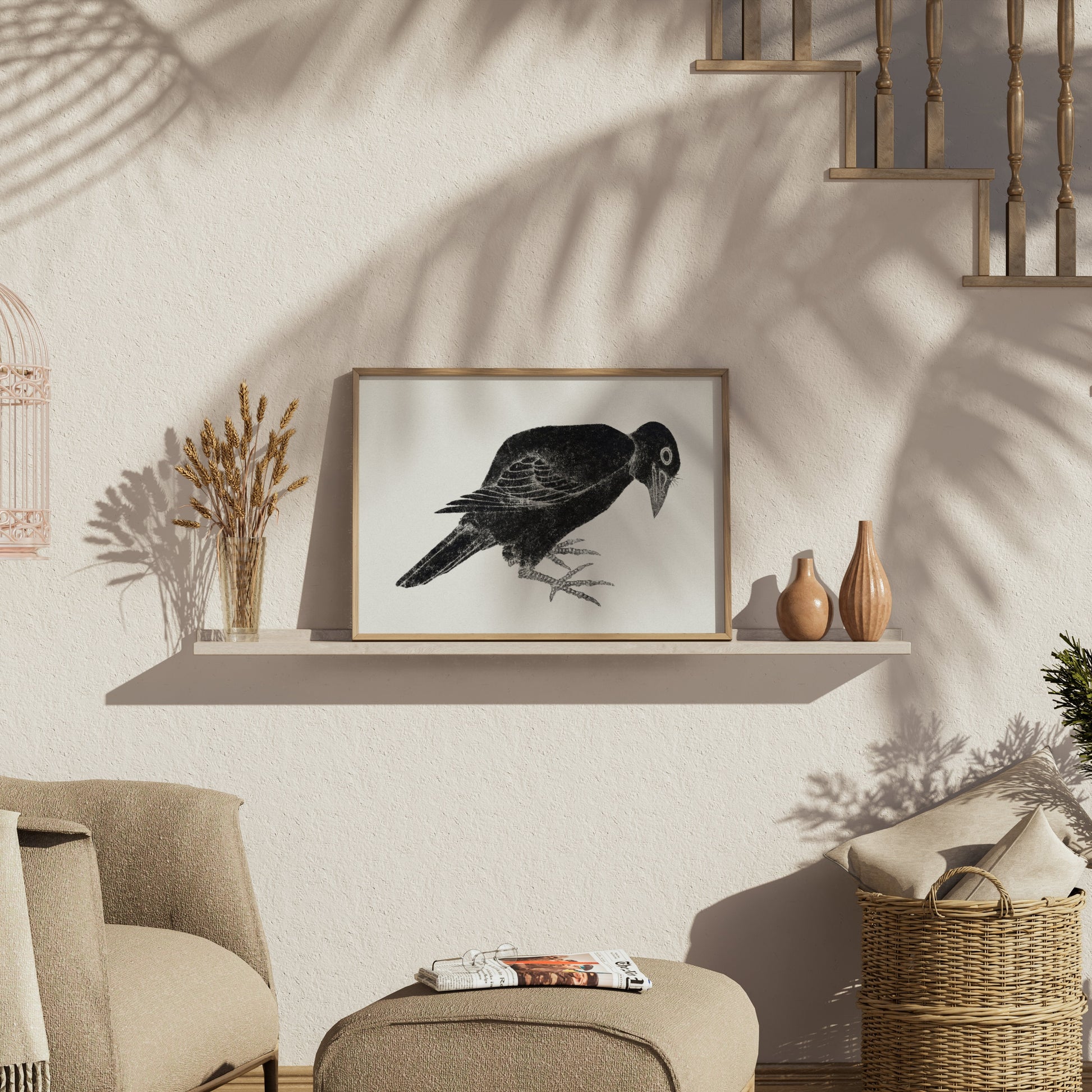 Premium Poster of Japanese Black Bird Art Print Poster Black White Posters