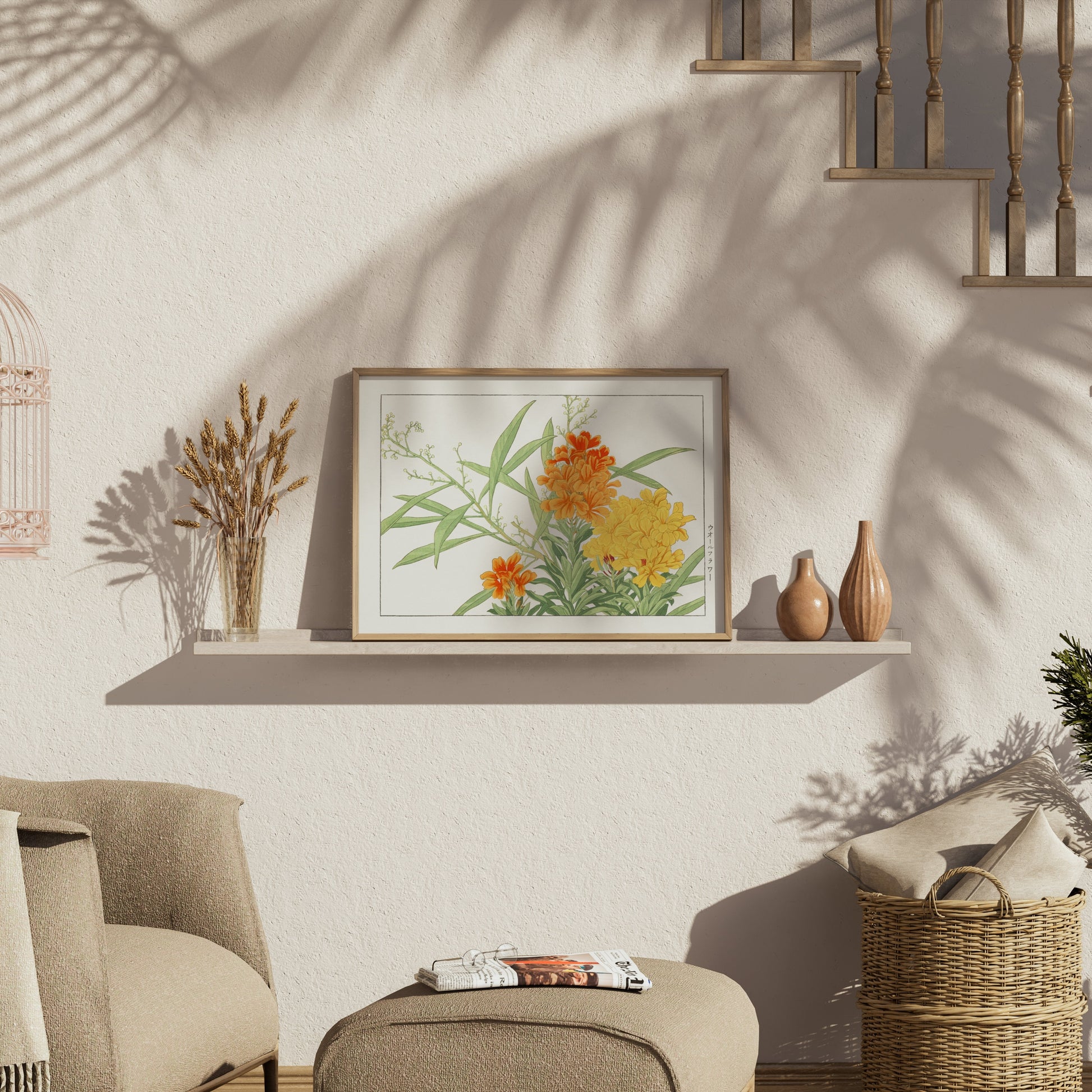 Premium Poster of Japanese Botanical Marigold Illustration Art Posters