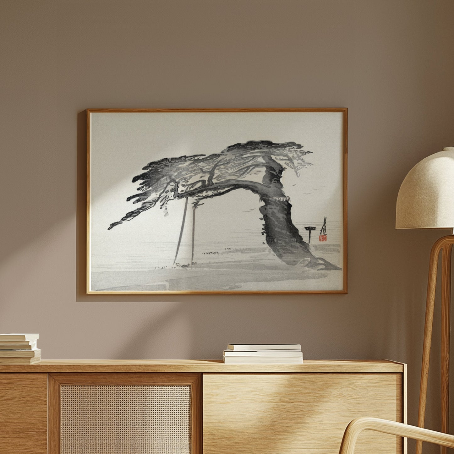 Premium Poster of Japanese Calligraphy Art Pine Tree Monochrome Style Posters