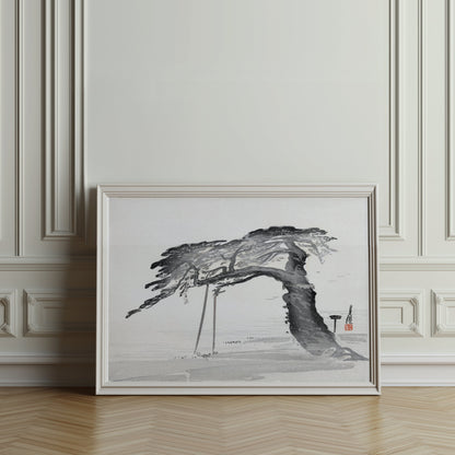 Premium Poster of Japanese Calligraphy Art Pine Tree Monochrome Style Posters