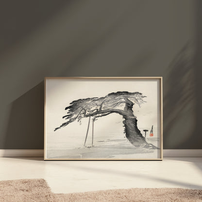 Premium Poster of Japanese Calligraphy Art Pine Tree Monochrome Style Posters