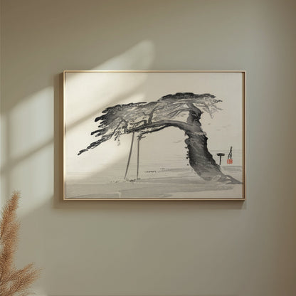 Premium Poster of Japanese Calligraphy Art Pine Tree Monochrome Style Posters