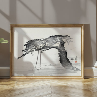 Premium Poster of Japanese Calligraphy Art Pine Tree Monochrome Style Posters