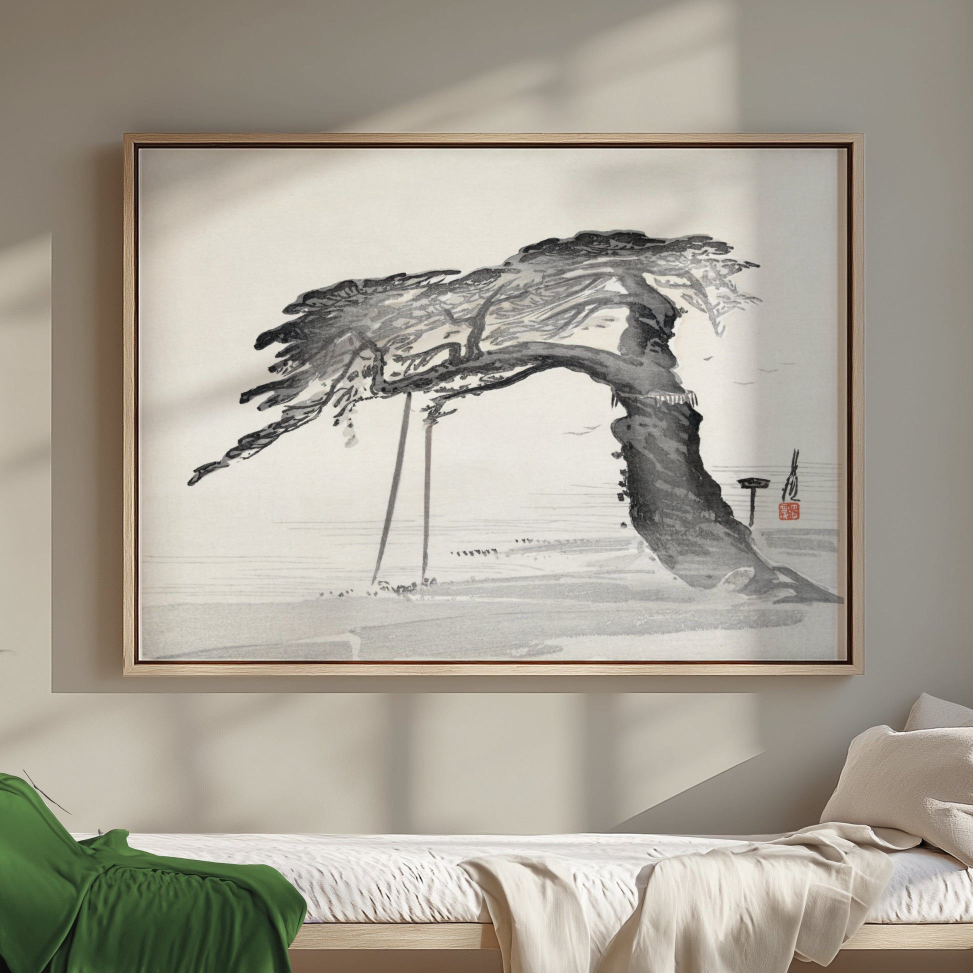 Premium Poster of Japanese Calligraphy Art Pine Tree Monochrome Style Posters