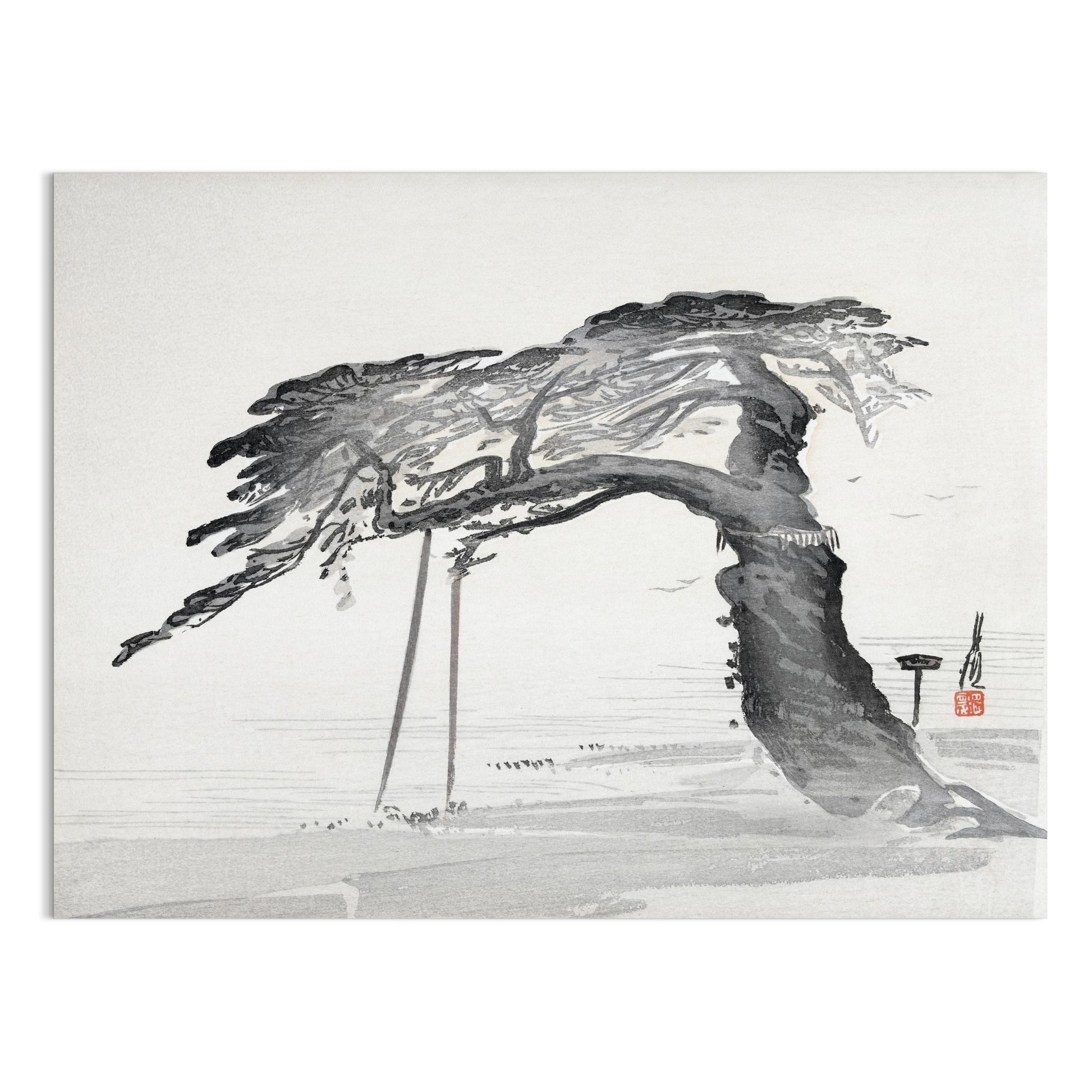 Premium Poster of Japanese Calligraphy Art Pine Tree Monochrome Style Posters