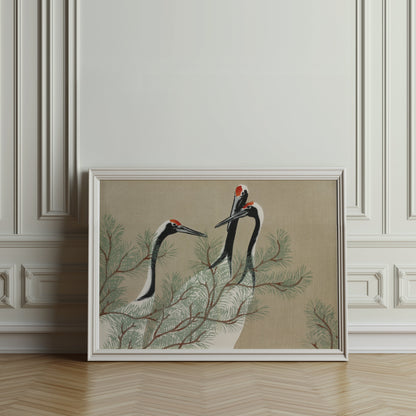 Premium Poster of Japanese Cranes and Pine Tree Artistic Wall Art Posters