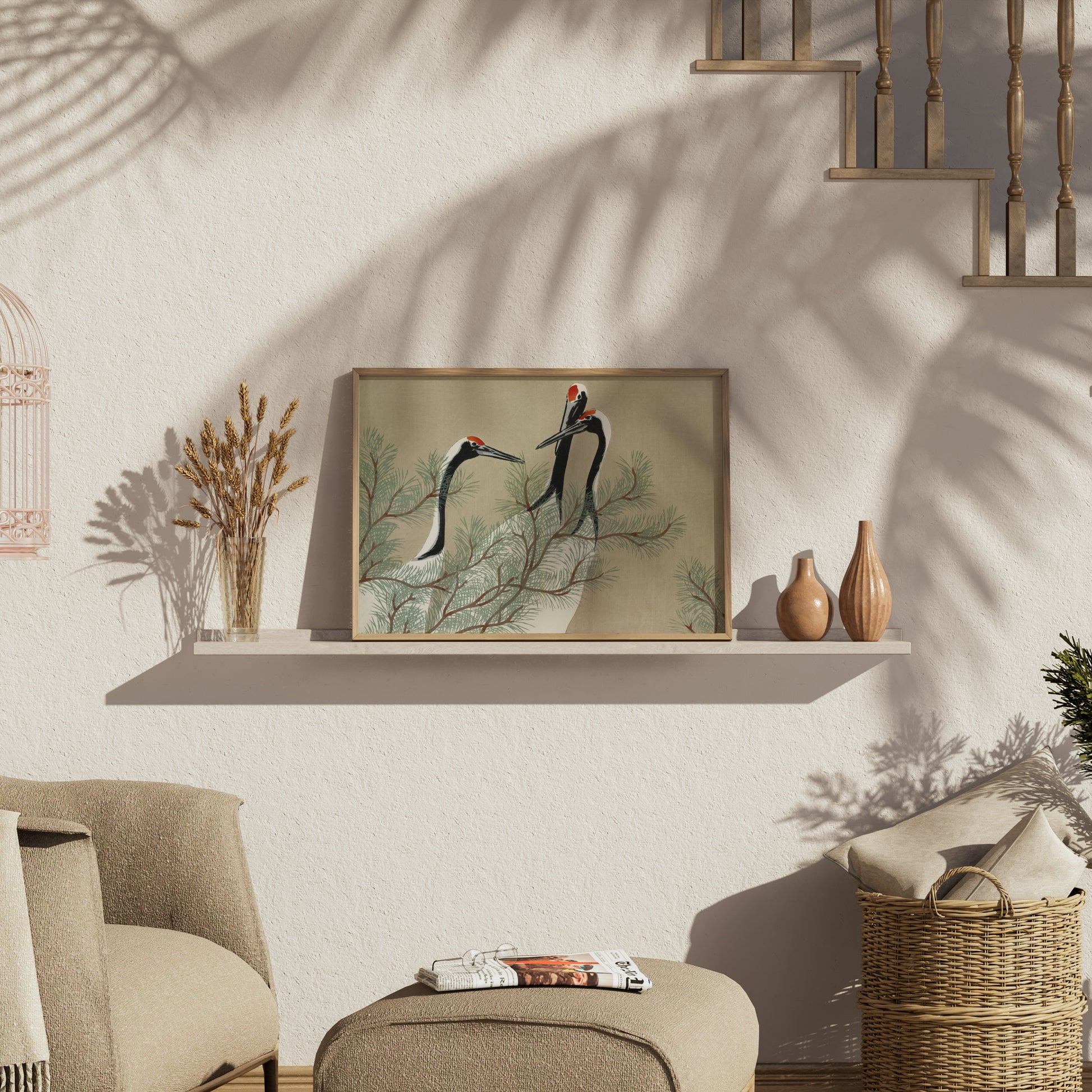 Premium Poster of Japanese Cranes and Pine Tree Artistic Wall Art Posters