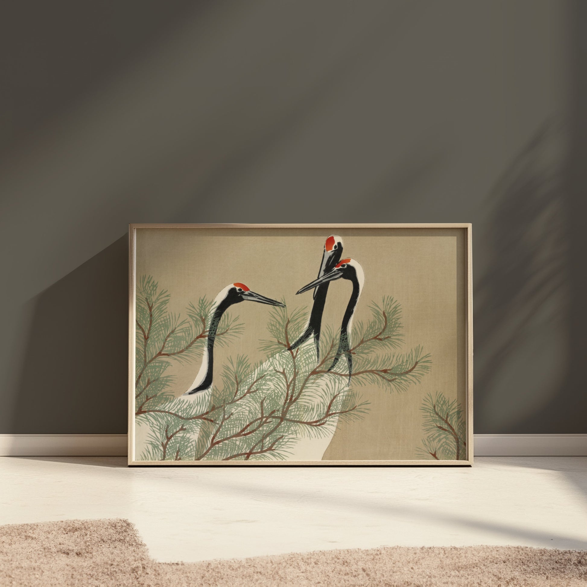 Premium Poster of Japanese Cranes and Pine Tree Artistic Wall Art Posters