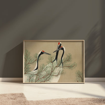 Premium Poster of Japanese Cranes and Pine Tree Artistic Wall Art Posters