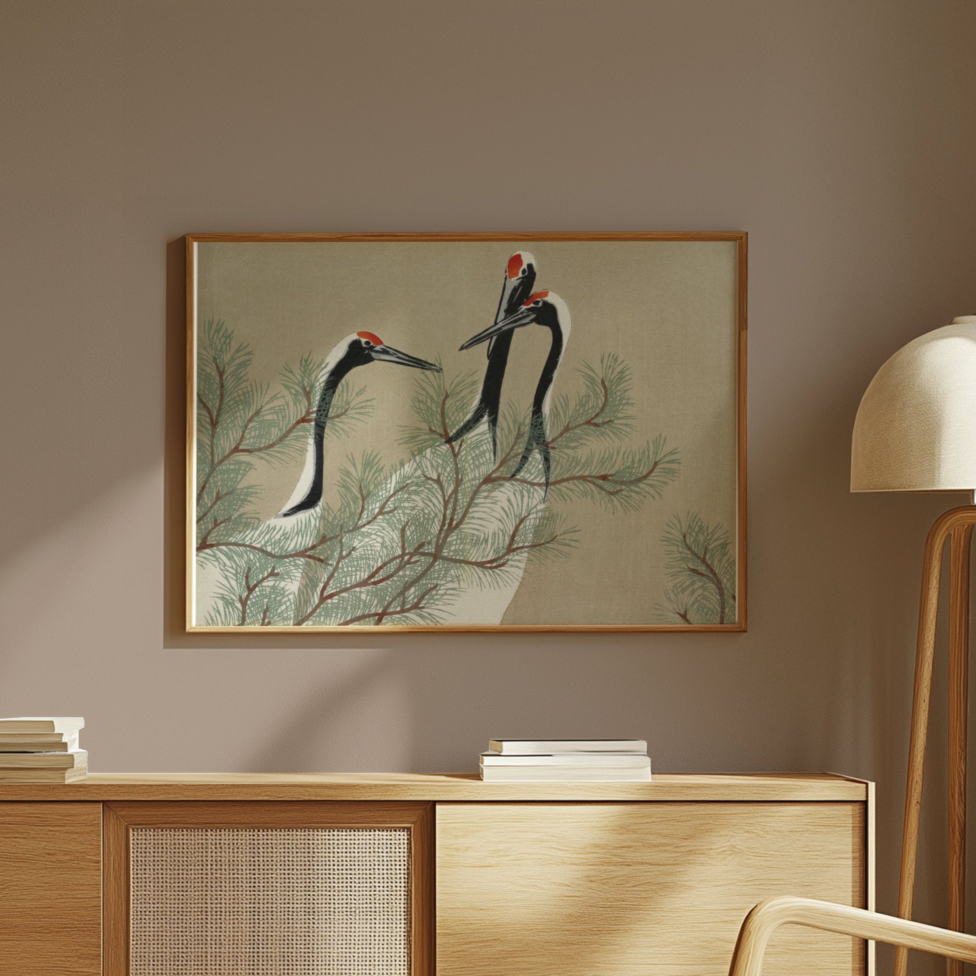 Premium Poster of Japanese Cranes and Pine Tree Artistic Wall Art Posters