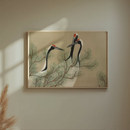 Premium Poster of Japanese Cranes and Pine Tree Artistic Wall Art Posters