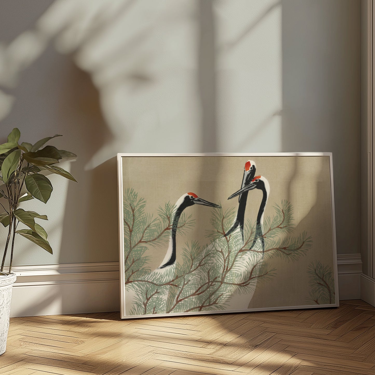 Premium Poster of Japanese Cranes and Pine Tree Artistic Wall Art Posters