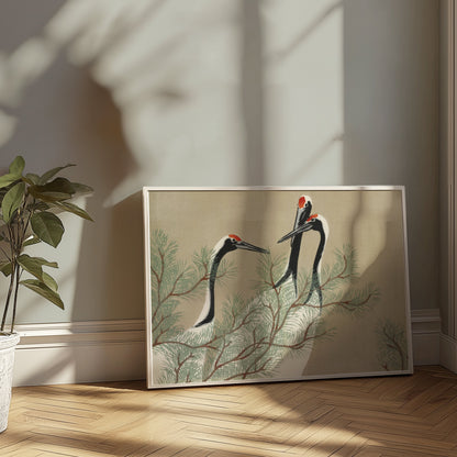 Premium Poster of Japanese Cranes and Pine Tree Artistic Wall Art Posters