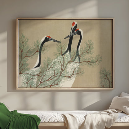 Premium Poster of Japanese Cranes and Pine Tree Artistic Wall Art Posters