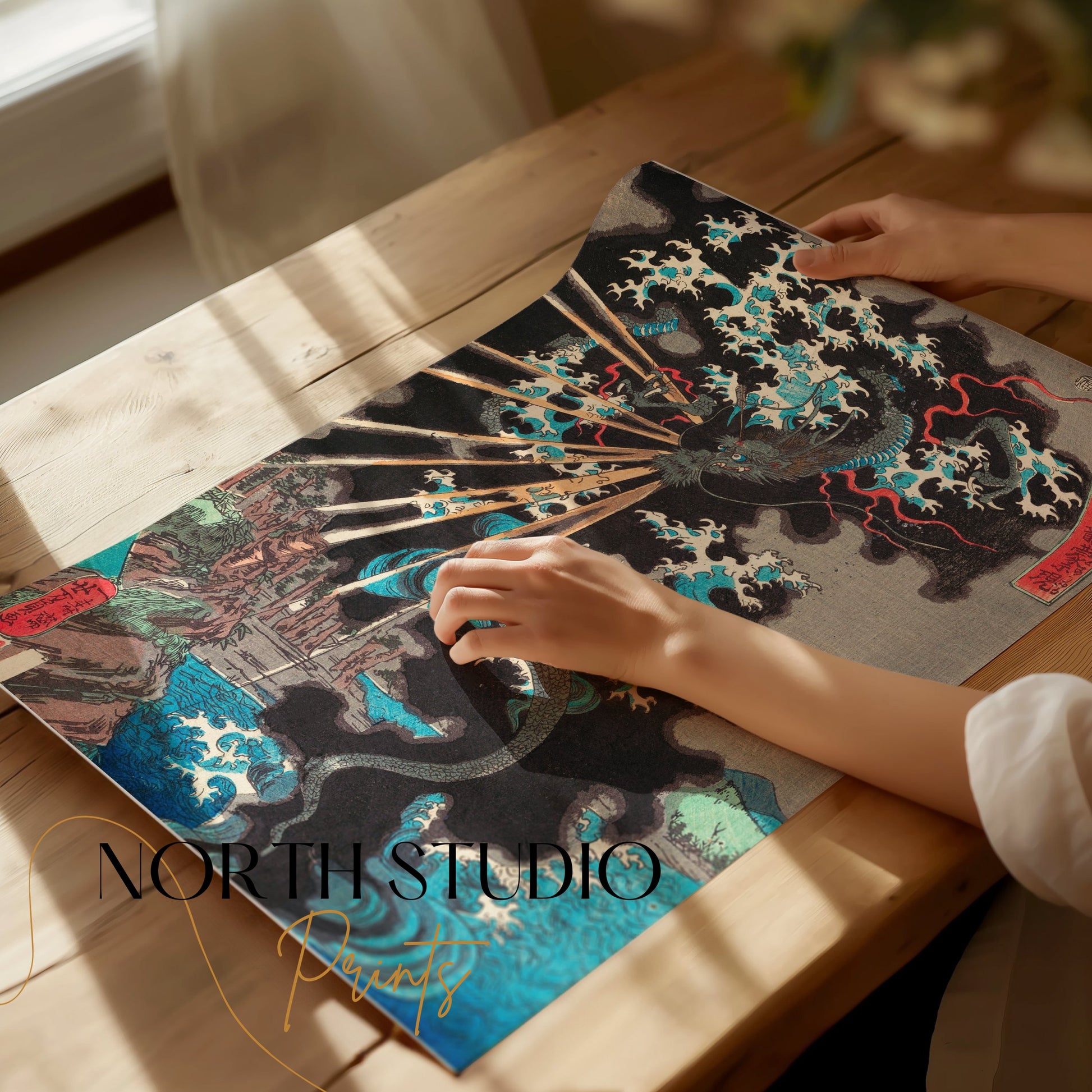 Premium Poster of Japanese Dragon Ukiyo-e Thunderstorm Wall Art Posters