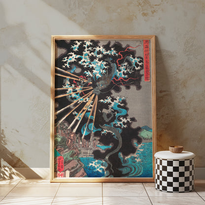 Premium Poster of Japanese Dragon Ukiyo-e Thunderstorm Wall Art Posters