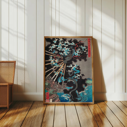 Premium Poster of Japanese Dragon Ukiyo-e Thunderstorm Wall Art Posters