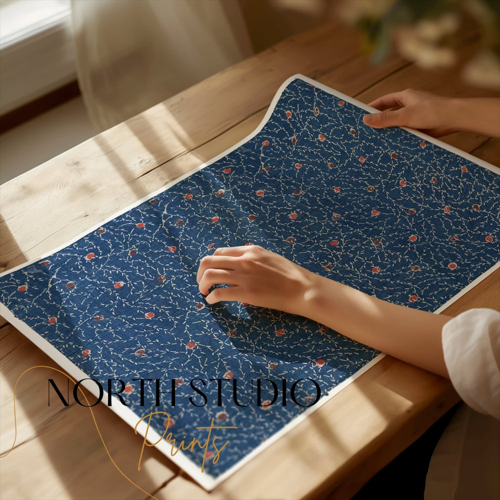 Premium Poster of Japanese Inspired Blue and Red Dots Decorative Posters