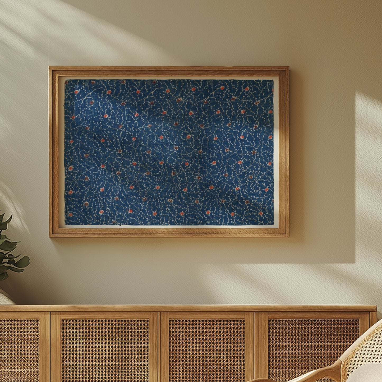 Premium Poster of Japanese Inspired Blue and Red Dots Decorative Posters