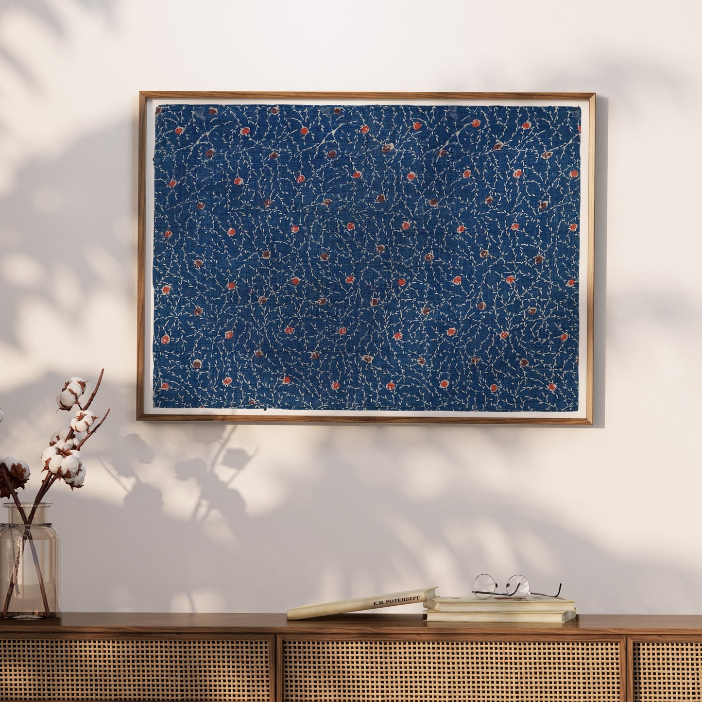 Premium Poster of Japanese Inspired Blue and Red Dots Decorative Posters