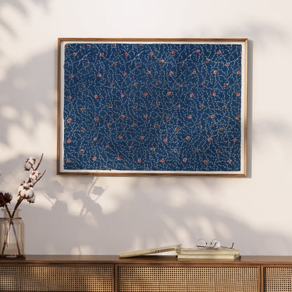 Premium Poster of Japanese Inspired Blue and Red Dots Decorative Posters