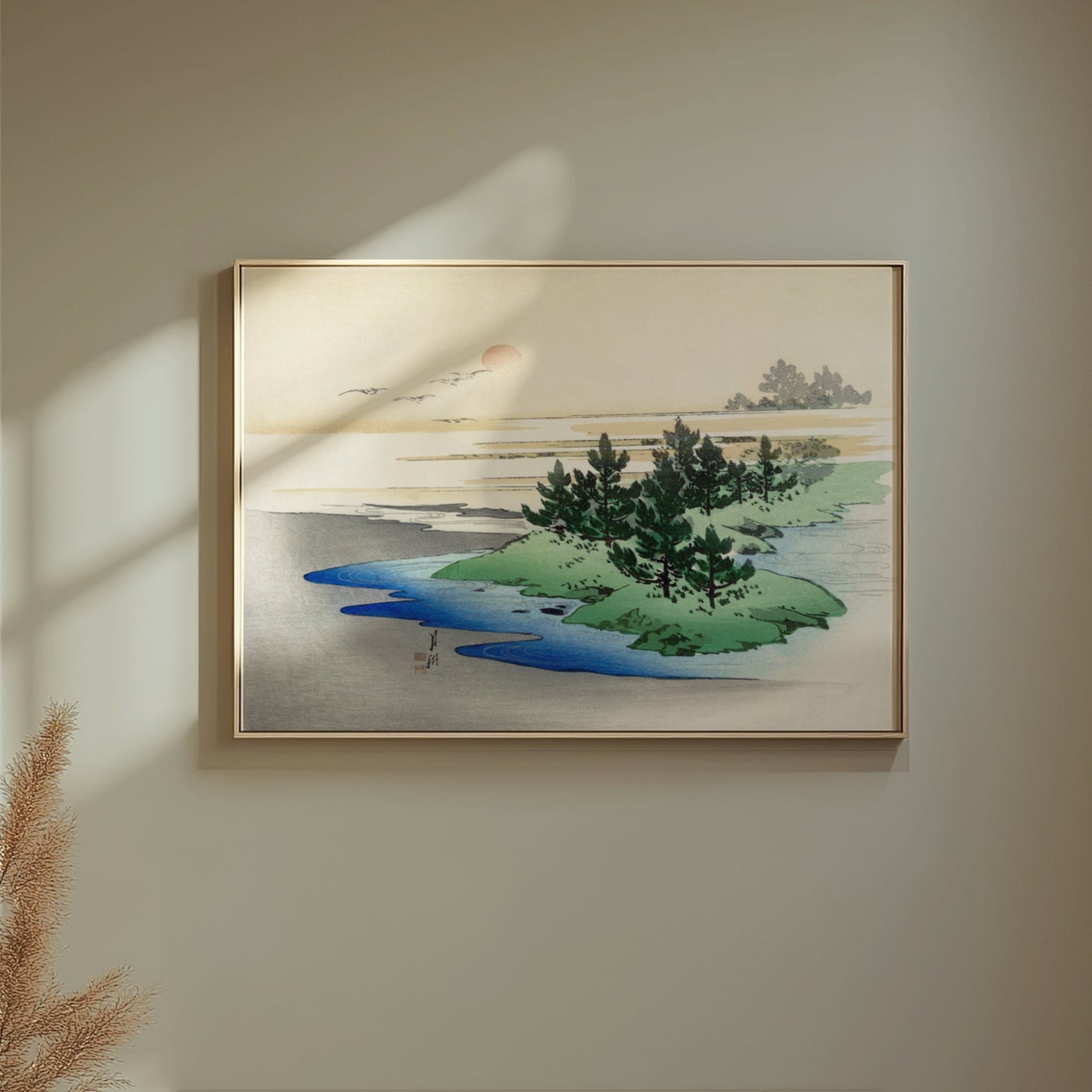 Premium Poster of Japanese Landscape Art with Sunset on Horizon Posters