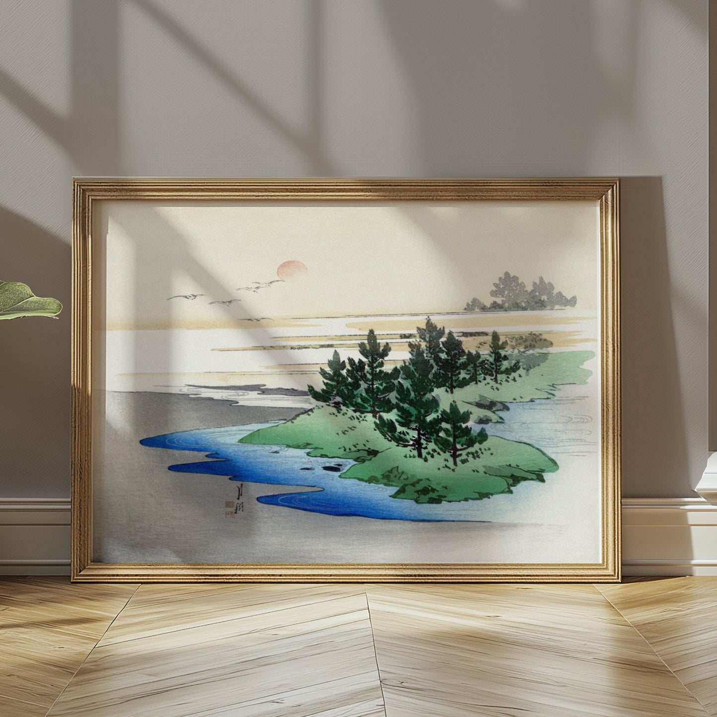 Premium Poster of Japanese Landscape Art with Sunset on Horizon Posters