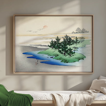 Premium Poster of Japanese Landscape Art with Sunset on Horizon Posters