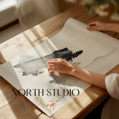 Premium Poster of Japanese Landscape Ink Wash Painting Art Posters