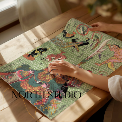 Premium Poster of Japanese Mythological Print Ornate Samurai Art Posters